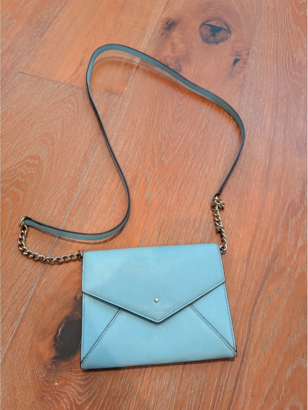 Kate Spade Light Blue Envelope Chain Strap Crossbody Bag Flaw